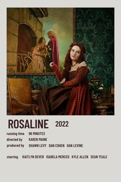 the poster for rosline shows a woman sitting on a chair and looking at her reflection