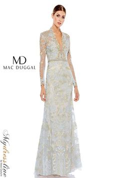 Exude sheer elegance in the Mac Duggal 11165 lace evening dress. Stand out with its captivating design, intricate beading, and luxurious charm. Perfect for special occasions, this dress combines sophistication with allure, making you the center of attention. Get ready to dazzle in this mesmerizing beauty. #laceeveningdress Mother Of The Bride Gown, Mac Duggal Dresses, Trumpet Gown, Long Sleeve Gown, Embellished Gown, Bride Gowns, Full Length Dress, Lace Evening Dresses, Mac Duggal