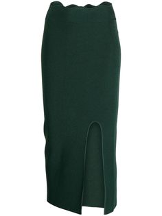 forest green knitted construction ribbed knit high-waisted side slit above-knee length pencil design Pencil Design, Knit Pencil Skirt, Green Skirt, Forest Green, Ribbed Knit, Womens Bottoms, Pencil Skirt, Knee Length, Pencil