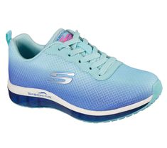 a women's sked shoes with blue and white mesh on the upper part