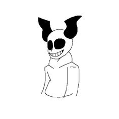 a black and white drawing of a cartoon character with big ears, wearing a scarf