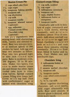 an old recipe is shown with instructions for making cream fillings on it and in the bottom left corner