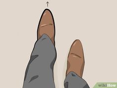 a person's feet are shown with the bottom half of their shoes showing up and down