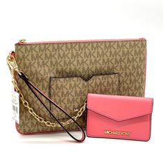 Brand New With Tag Michael Kors Jet Set Item Lg 2 In 1 Card Case & Wristlet Color: Tea Rose Authentic Mk Lg Wristlet And Card Case Michael Kors Jet Set Item Large Zip Clutch Wristlet Two Inside Compartments: 3 Credit Card Slots And Long Inside Slip Pocket Gold-Tone Hardware Approximate Measurements 10"W X 5,5"H X O.4"D Removable Wristlet Strap Removable Card Holder Small Wallet With Chain Daily Use Pouch With Gold-tone Hardware, Wallet With Chain, Michael Kors Clutch, Handbag Essentials, Michael Kors Wristlet, Zip Purse, Michael Kors Crossbody Bag, Black Leather Wallet, Michael Kors Crossbody