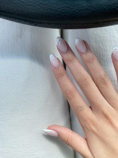 White Double French Tip Nails Almond, Minimalist Nails White Tips, French Tip Acrylic Nails Double Line, Double French Line Nails, Double Layer French Tip Nails, French With Line Nails, Almond Nails Double French Tip, Short Double French Nails, White Double French Tip Nails