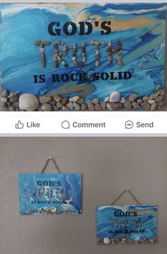 two pictures one with rocks and the other with words that say god's truth is rock solid