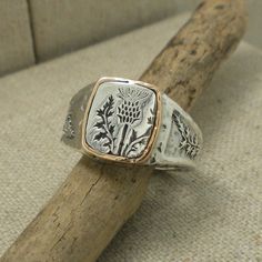 Scottish thistle ring Scottish Thistle Ring, Boho Men Style, Thistle Ring, Bijoux Art Nouveau, Scottish Thistle, Precious Metal Clay, Etsy Wedding, Anniversary Bands, Jewelry Inspo