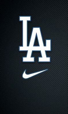 the los angeles dodgers logo is shown on a black background with white nike swooshes