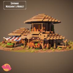 an image of a house made out of legos and wood blocks with text saying saving merchant's market