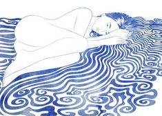 a drawing of a woman laying on the water