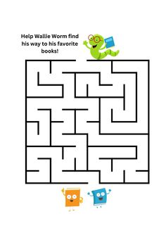 a maze game with two monsters and the text help walter worm find his way to his favorite book