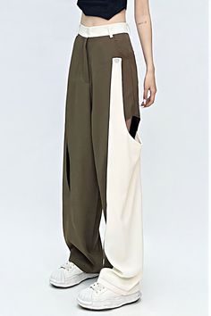 These modern Color Block Wide Leg Pants with Side Cutouts will make a bold statement. With a comfortable fit and stylish cutouts, you can pair these pants with a crop top to create an edgy, on-trend look. Create the perfect balance of fashion and comfort with these stylish pants. Gender: WomenMaterial: Cotton 79%, Polyester 21%Pants Length: Ankle-LengthWaist Type: High Waist Pants With Cutouts, Edgy Straight Pants For Spring, Edgy Spring Straight Pants, Spring Bottoms With Cutout Details, Edgy High-waisted Summer Pants, Chic Cutout Bottoms For Spring, High Fashion Pants, Interesting Pants, Avant Garde Pants