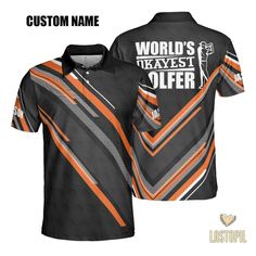 a black and orange shirt with the words world's okay golfer on it