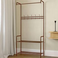 a coat rack and shelf in a room