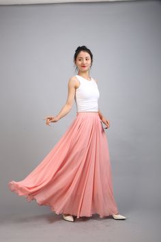 100 Colors Chiffon High Quality Orange Pink Long Party Skirt Evening Wedding Lightweight Summer Holiday Beach Bridesmaid Maxi Skirt Detail Info: ❤ Color: Orange Pink color as picture. More color choice is as follows, https://www.etsy.com/listing/213656440/chiffon-dress-color-card?ref=shop_home_feat_1 Please just note the color you want with order. ❤ Material: Chiffon Size: The length is from waist to bottom, please choose as you like. ❤ Care: machine wash cold and gentle, tumble low, line to dry Summer Prom Long Skirt, Long Skirt For Summer Prom, Summer Flared Skirt For Prom, Summer Prom Full Skirt, Pink Summer Skirt For Prom, Pink Summer Prom Skirt, Elegant Pink Flowy Chiffon Dress, Summer Prom Fitted Maxi Skirt, Fitted Summer Maxi Skirt For Prom