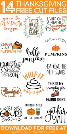 the free thanksgiving svg cut files are available for use on crafts and other projects