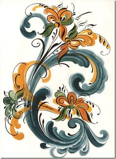 an artistic painting with flowers and swirls on the side of a white sheet paper