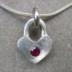 Ruby Heart Pendant, Ruby Heart, Silver Heart Pendant, Silver Heart Necklace