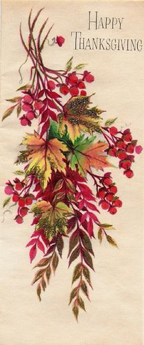 a thanksgiving card with leaves and berries