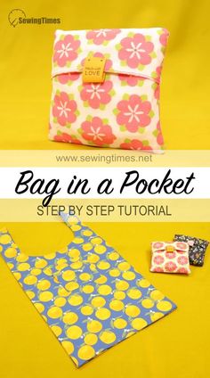 the bag in a pocket sewing pattern is shown with instructions to sew and make it