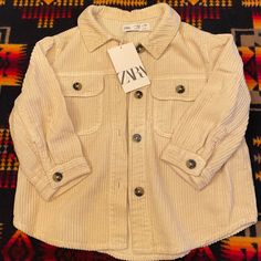 Zara Brand New Corduroy Shirt. Never Worn! Adorable For Family Pictures Or The Holidays. Excellent Condition And Smoke Free Home. See Pictures Spring Corduroy Shirt With Pockets, Long Sleeve Corduroy Shirt For Spring, Spring Shirt With Corduroy Collar, Cute Collared Shirt For Fall, Zara Shirt With Pockets For Fall, Cute Collared Fall Shirt, Cute Cotton Button-up Outerwear, Zara Button-up Winter Tops, Cute Zara Long Sleeve Outerwear