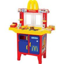 a child's play kitchen with a mcdonalds theme