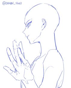 a drawing of a person holding their hand up to the side with one hand in front of his face