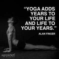 a man is doing yoga on the floor with a quote above him that says yoga adds years to your life and life to your years