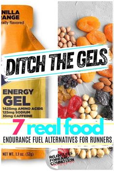 an advertisement for nutritious gels with nuts and almonds on the side