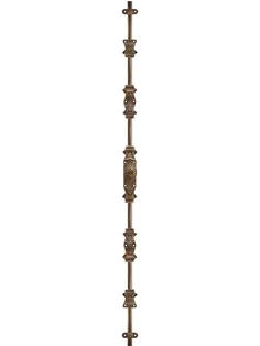 a tall metal pole with an ornate design on the top and bottom, standing in front of a white background