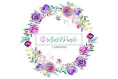 watercolor flowers and leaves frame with the text plant & people 2 wreaths on white background