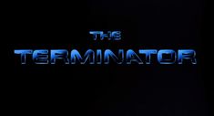 the terminator logo in blue light