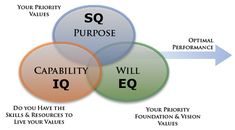 three circles with words that say,'so purpose, will eq and do you have the skills & resources to live your vision?