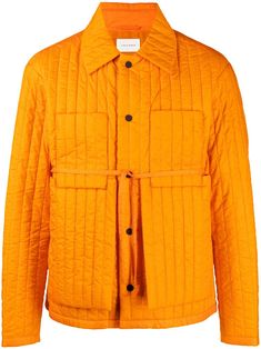 Orange Single Breasted Long Sleeve Outerwear, Orange Single-breasted Long Sleeve Outerwear, Quilted Long Sleeve Utility Jacket For Workwear, Orange Workwear Outerwear With Button Closure, Orange Outerwear With Button Closure For Work, Orange Quilt, Worker Jacket, Versace Designer, Craig Green