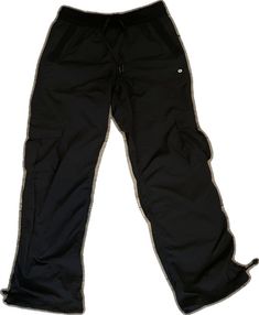 Sporty Black Activewear With Cargo Pockets, Black Sporty Activewear With Cargo Pockets, Black Casual Nylon Yoga Pants, Casual Black Nylon Yoga Pants, Black Nylon Casual Yoga Pants, Black Athleisure Yoga Pants With Side Pockets, Sporty Black Yoga Pants With Pockets, Black Moisture-wicking Athleisure Cargo Pants, Black Sporty Yoga Pants With Pockets