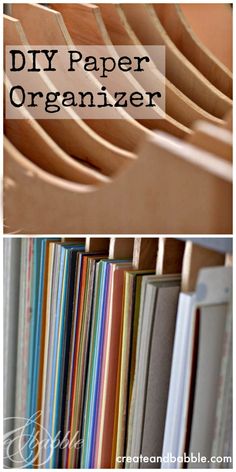 some books are lined up in rows and the words diy paper organizer above them