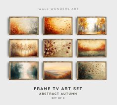 the frame tv art set is shown in different colors and sizes, including autumn leaves