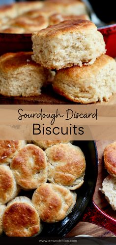 some biscuits are sitting in a pan and one is on a plate with the rest of the biscuits