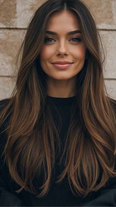 Chic & Stylish: 15 Straight Hairstyles Ideas for Women with Round Faces 43 Long Straight Dark Hair With Highlights, Long Layered Haircuts Square Face, Hair Shape For Round Face, Long Hair Shaping Around Face, Haircut Idea For Straight Hair, Long Brown Haircut Straight, Brunette Bob Straight Hair, Brown Hair For Round Face, Long Hair For Square Face