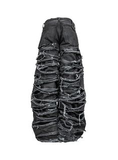 The Reaper Jeans Baggy Black Denim is a stylish and comfortable piece made from black denim, characterized by its textured, torn appearance. The jeans boast a straight, wide cut, and despite their rough exterior, they are soft to the touch. Designed and crafted entirely in our Parisian atelier, each pair of Reaper Jeans Baggy Black Denim is one-of-a-kind, featuring unique rips and detailing. Each piece is made to order, for you, and is unique. Please carefully check the measurements on the size Afro Punk Outfits, The Reaper, Velvet Shorts, The Jeans, Afro Punk, Punk Outfits, Baggy Pant, Streetwear Men Outfits, Vanuatu