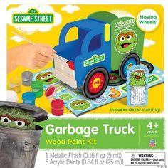 sesame street garbage truck wood paint kit