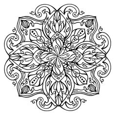 a black and white circular design with swirls on the center, in an intricate manner