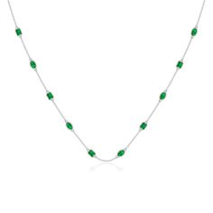 Add some edge to your style with this station necklace. It showcases oval and emerald-cut emeralds alternately bezel set at equal intervals on a fine-quality chain. This appealing necklace is crafted in 14k white gold. Emerald Pendant, Station Necklace, Emerald Cut, Platinum, Emerald, 18k Gold, White Gold, Gold