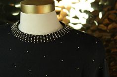 "This whimsical Westbound Petites statement sweater presents:  ✶A long sleeve drop shoulder silhouette with crew neckline  ✶Dazzling silver micro beads scattered throughout front & back bodice  ✶Ribbed sleeve cuffs and bottom hem  ✶Heavily beaded details along neckline, creating faux collar appearance  ✶Pullover design with shoulder pads  ✶30% Lambswool 50% Acrylic    ✩MEASUREMENTS    Size: Medium (Would fit best on a Small)    Bust: 40\"    Waist: 39\"    Shoulder-Shoulder: 17\"    Sleeve Length: 22 1/2\"    Total Length: 25\" ✶CONDITION: Very Good: used, with very minor flaws, no repairs are necessary.                           Missing a few beads @ wearer R shoulder. Light wear.                           (She's clean and ready to karaoke to Don't Speak by No Doubt) ✩CARE INSTRUCTIONS Statement Sweater, Faux Collar, Micro Beads, Glam Tops, Vintage Long Sleeve, 90s 00s, Pullover Sweater Women, Pullover Designs, Vintage Fabrics