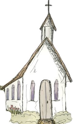 a drawing of a church with a cross on it's steeple and door