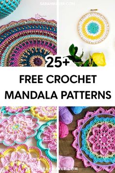 crochet doily patterns with text overlay that reads 25 free crochet mandal patterns