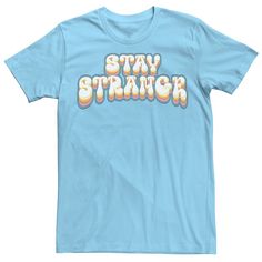 Enjoy a vintage vibe in this men's Stay Strange retro tee. Enjoy a vintage vibe in this men's Stay Strange retro tee. Crewneck Short sleevesFABRIC & CARE Cotton Machine wash Imported Color: Light Blue. Gender: male. Age Group: adult. Graphic Tee T-shirt With Retro Print And Crew Neck, Graphic Tee With Retro Print And Crew Neck, Graphic Tee With Crew Neck And Retro Print, Retro Tri-blend Crew Neck T-shirt, Retro Crew Neck T-shirt With Letter Print, Retro Slogan Tops, Retro Crew Neck T-shirt With Text Print, Casual T-shirt With Retro Print And Crew Neck, Casual Crew Neck T-shirt With Retro Print