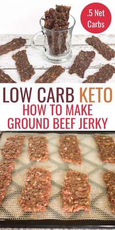 low carb keto cookies on a cooling rack with text overlay reading low carb keto how to make ground beef jerry