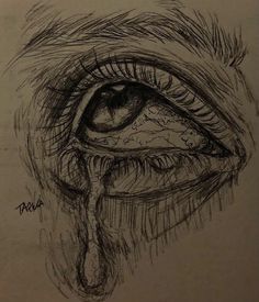 a drawing of an eye with tears coming out of it