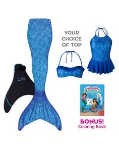 the little mermaid swimsuit is blue and has an underskirt